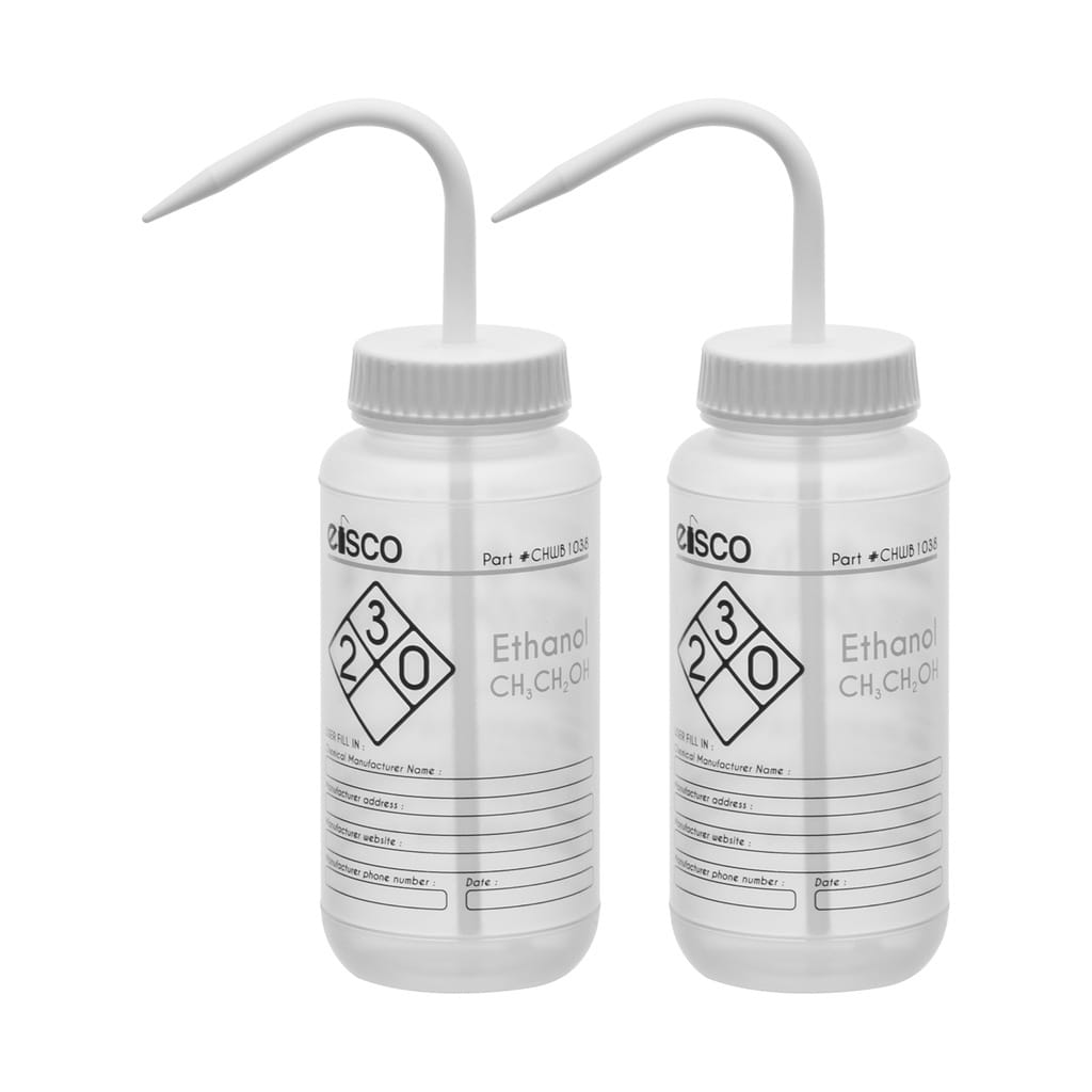 Performance Plastic Chemical Wash Bottles, 500 ml, 2 Color Label