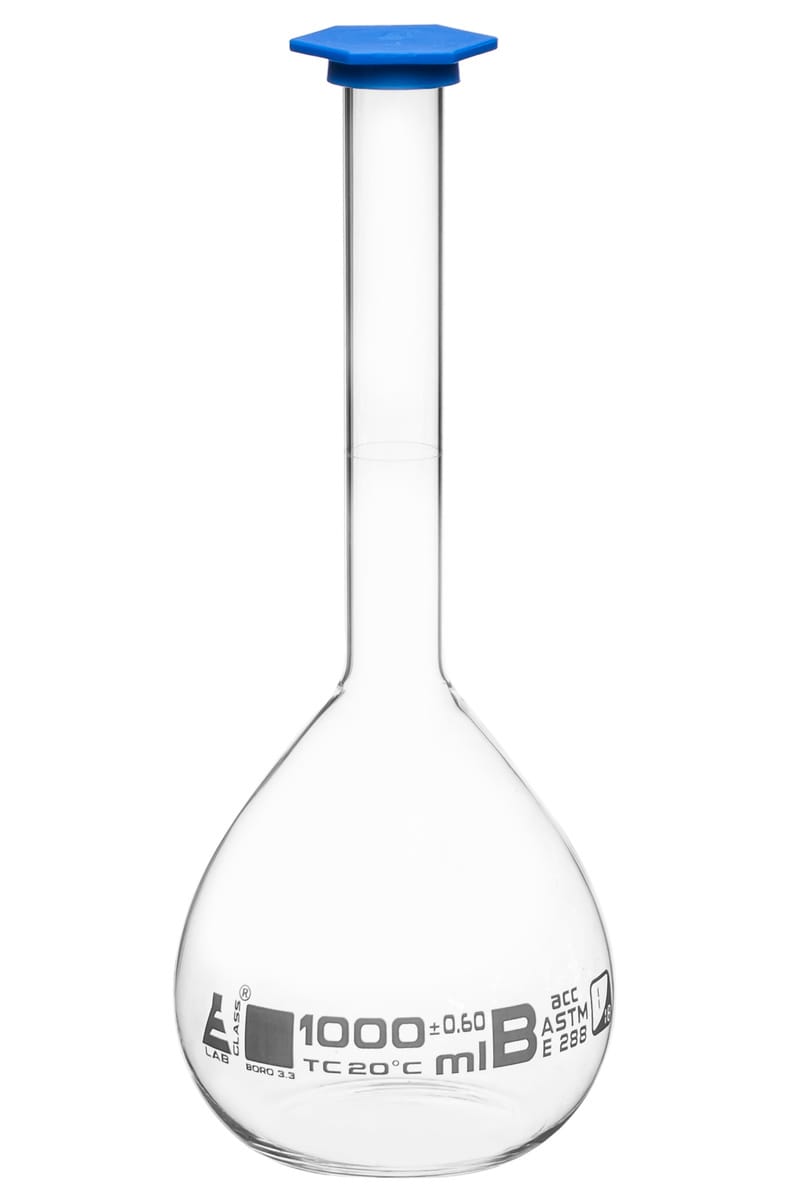 Eisco Glass Volumetric Flasks with Snap Cap, ASTM Class B