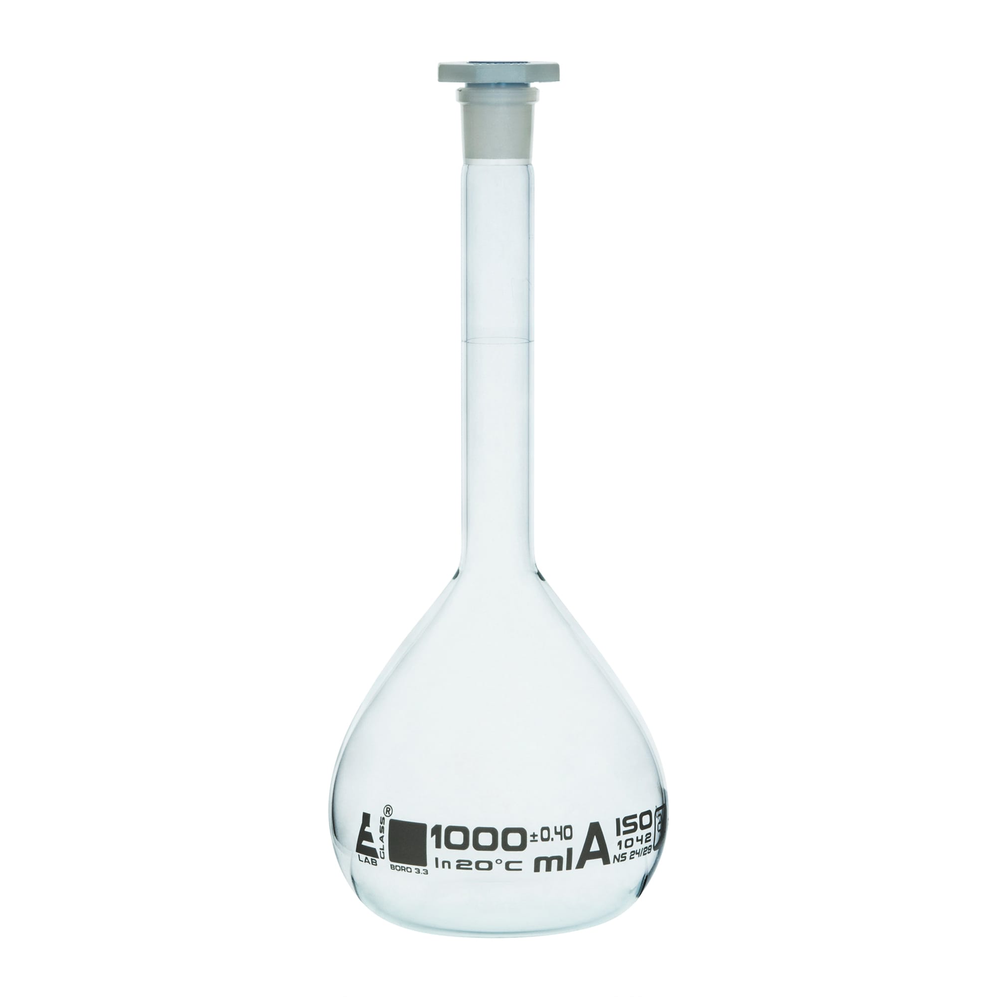 Eisco Glass Volumetric Flasks with Plastic Stopper, Class A