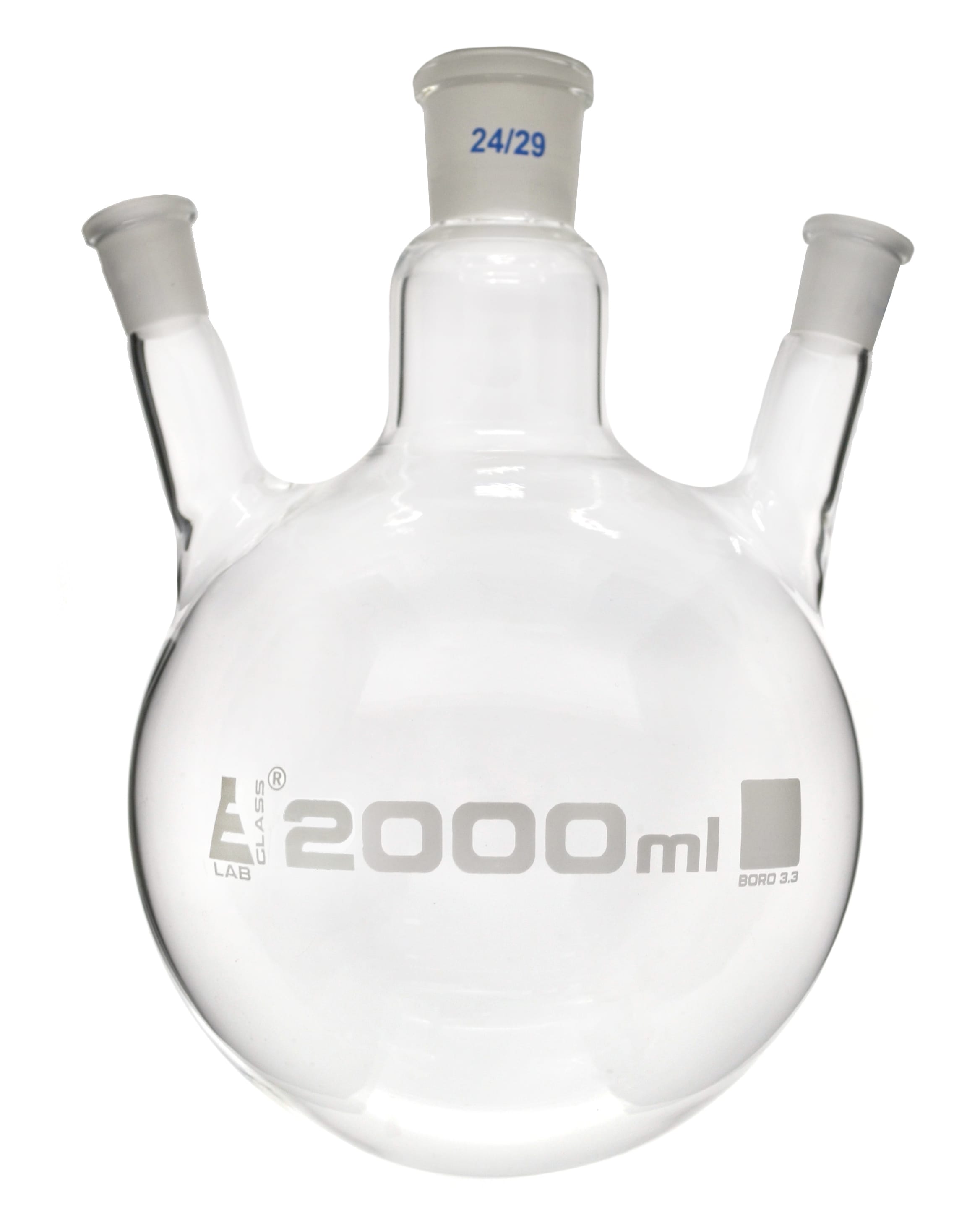 Eisco LabGlass® Distilling Flasks with 3 Angled Necks, Round Bottom, Interchangable Joints