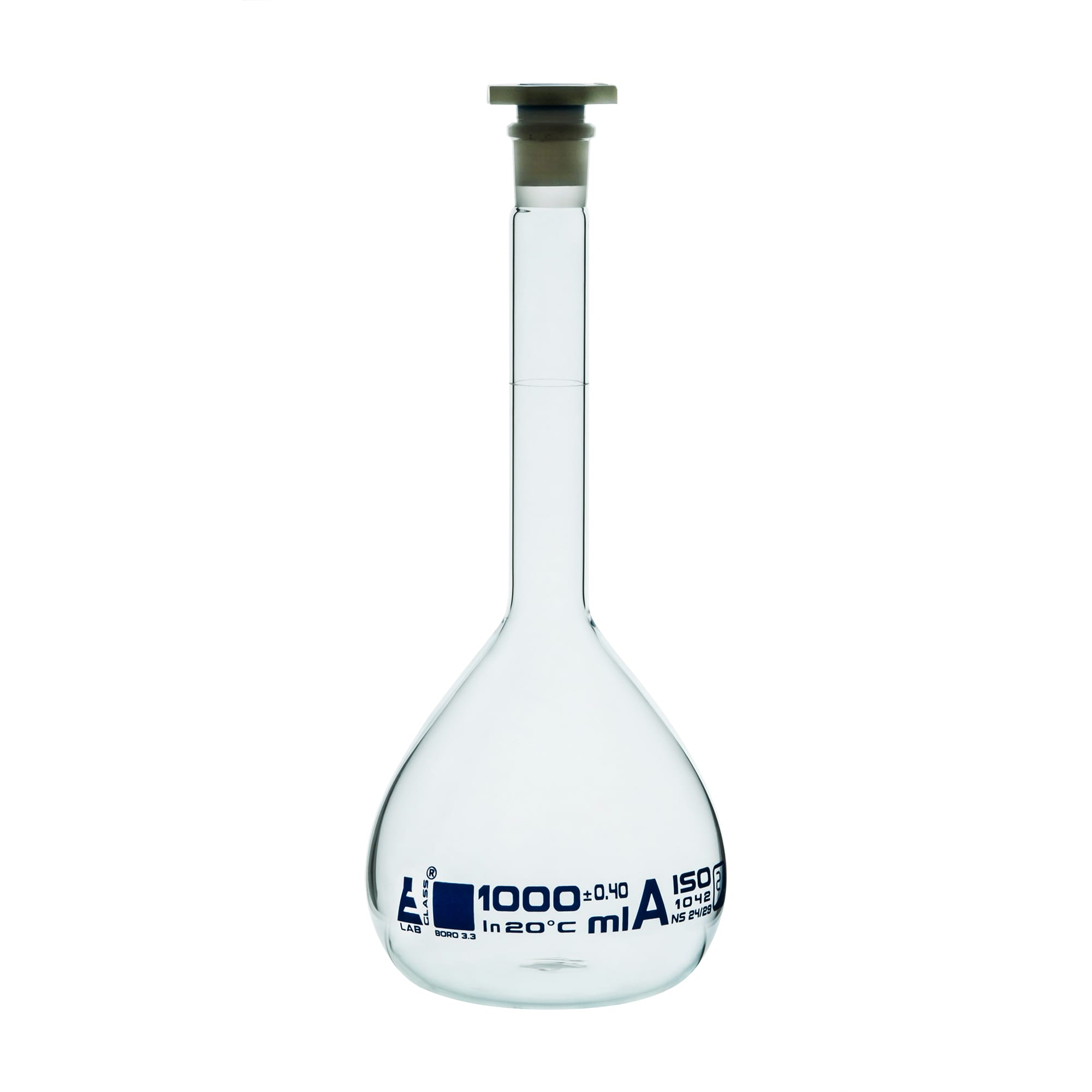 Eisco Glass Volumetric Flasks with Plastic Stopper, Class A