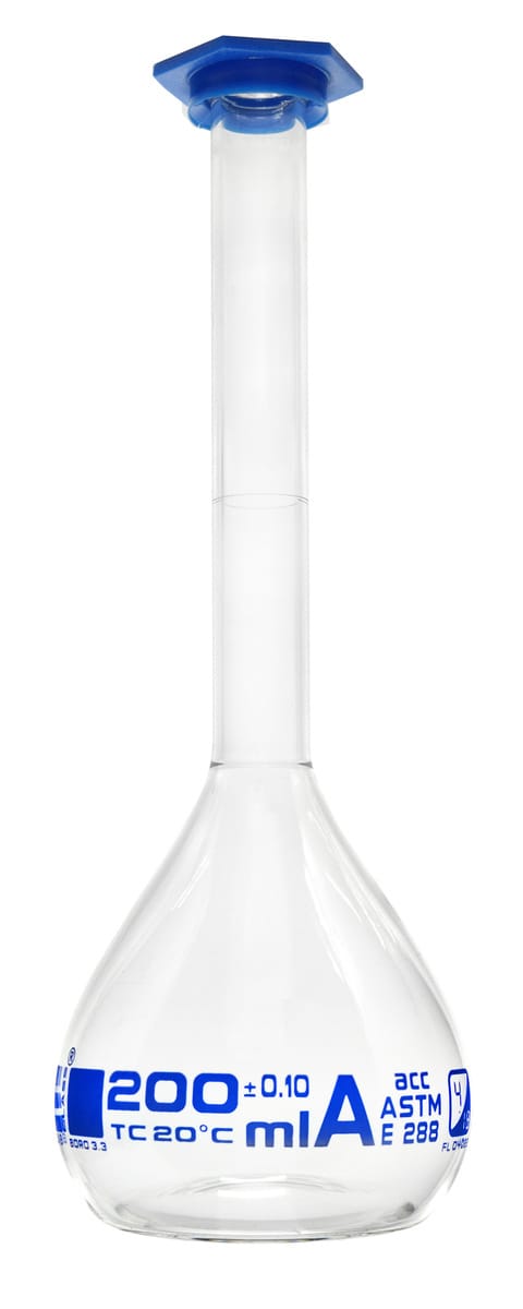 Eisco Glass Volumetric Flasks with Snap Cap, ASTM Class A
