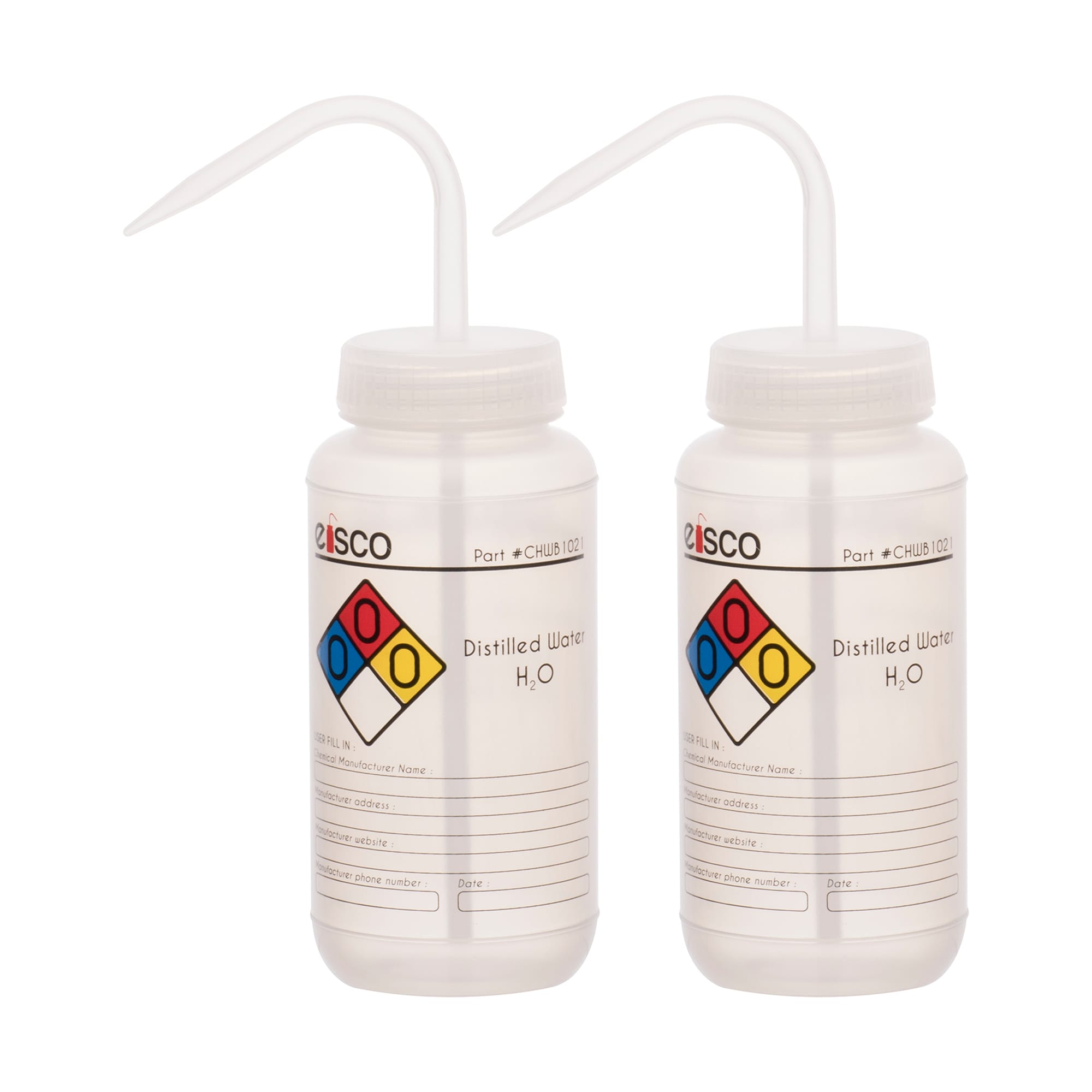 Performance Plastic Chemical Wash Bottles, 500 ml, 4 Color Label