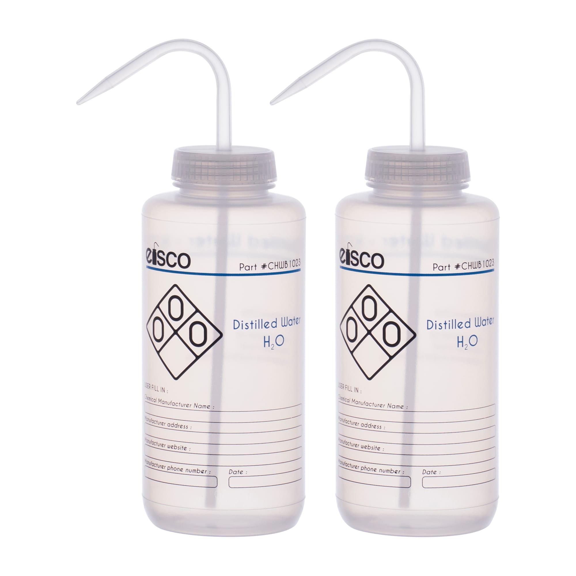 Performance Plastic Chemical Wash Bottles, 1000 ml, 2 Color Label, Eisco Scientific