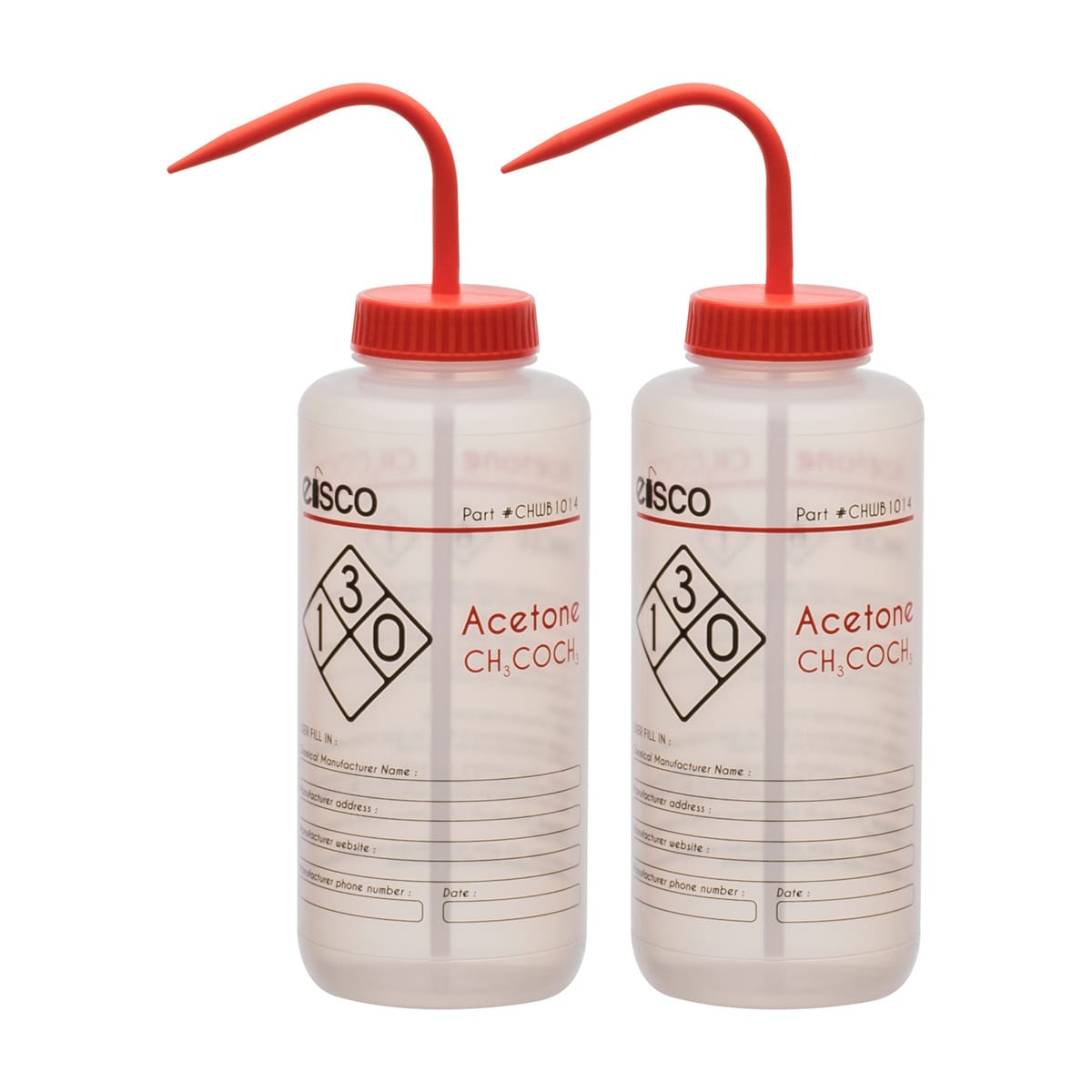 Performance Plastic Chemical Wash Bottles, 1000 ml, 2 Color Label, Eisco Scientific