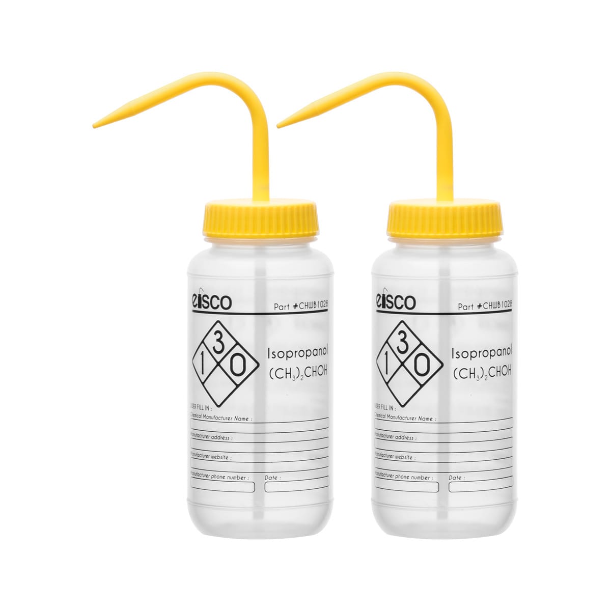 Performance Plastic Chemical Wash Bottles, 500 ml, 1 Color Label, Eisco Scientific