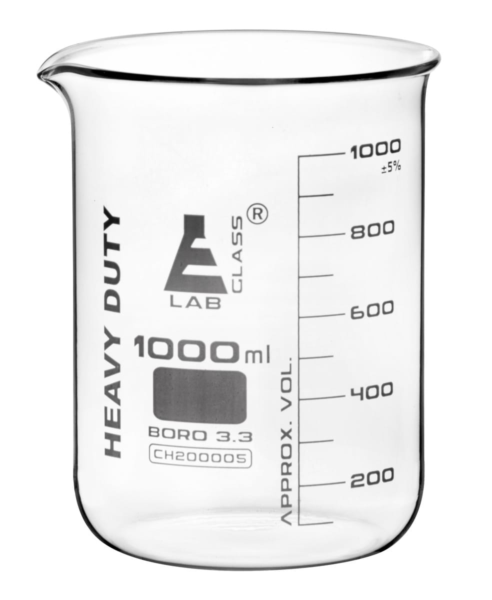 Eisco Heavy-Duty Glass Graduated Beakers, 1000 ml, Low Form