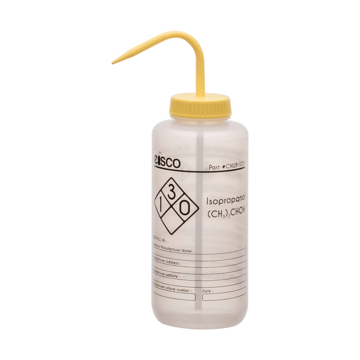 Performance Plastic Chemical Wash Bottles, 1000 ml, 1 Color Label, Eisco Scientific