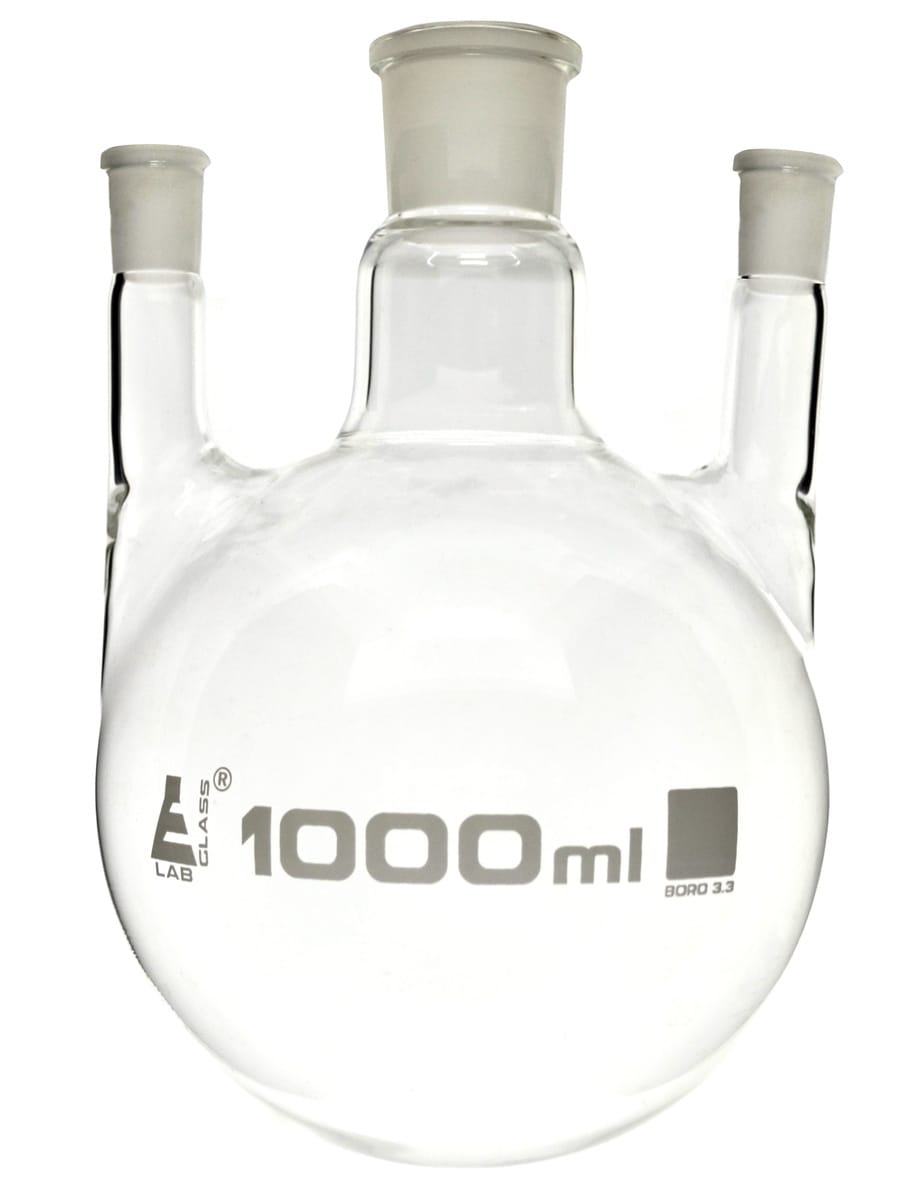 Eisco LabGlass® Distilling Flasks with 3 Parallel Necks, Round Bottom, Interchangable Joints