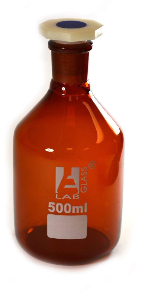 Eisco LabGlass® Reagent Bottles with Polypropylene Stopper, Amber, Narrow Mouth