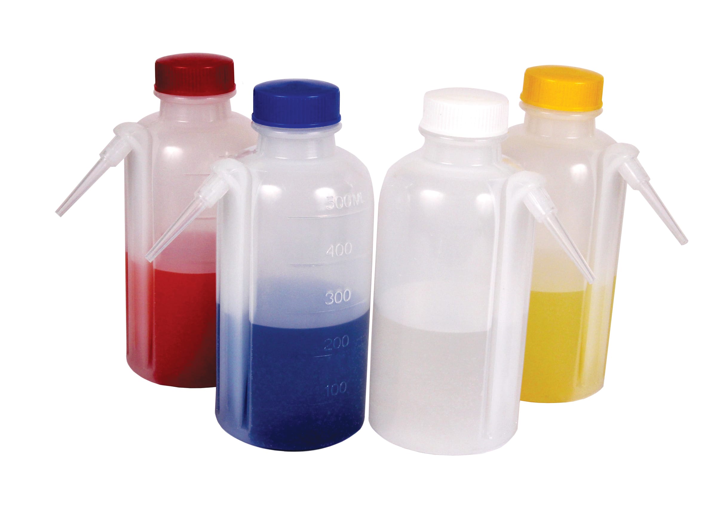 Unitary Wash Bottles with Colored Caps