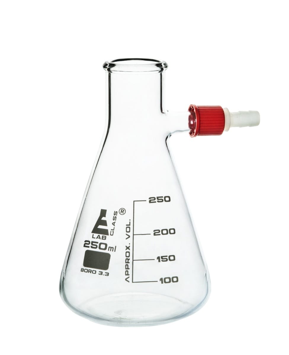 Eisco LabGlass® Filtering Flasks with Plastic Fitted Integral Side Arm, Heavy Wall