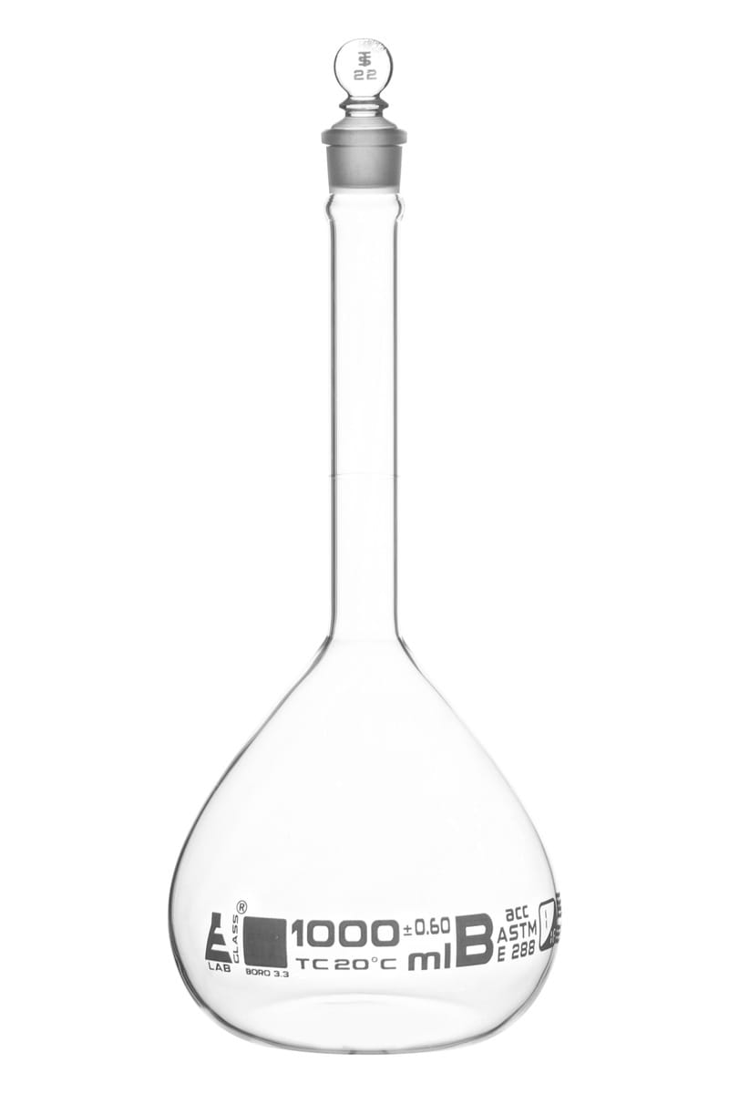 Eisco Glass Volumetric Flasks with Glass Stopper, ASTM Class B