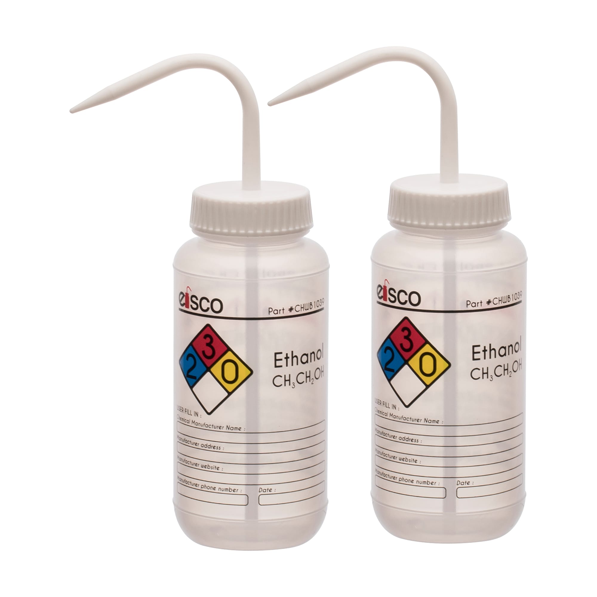 Performance Plastic Chemical Wash Bottles, 500 ml, 4 Color Label