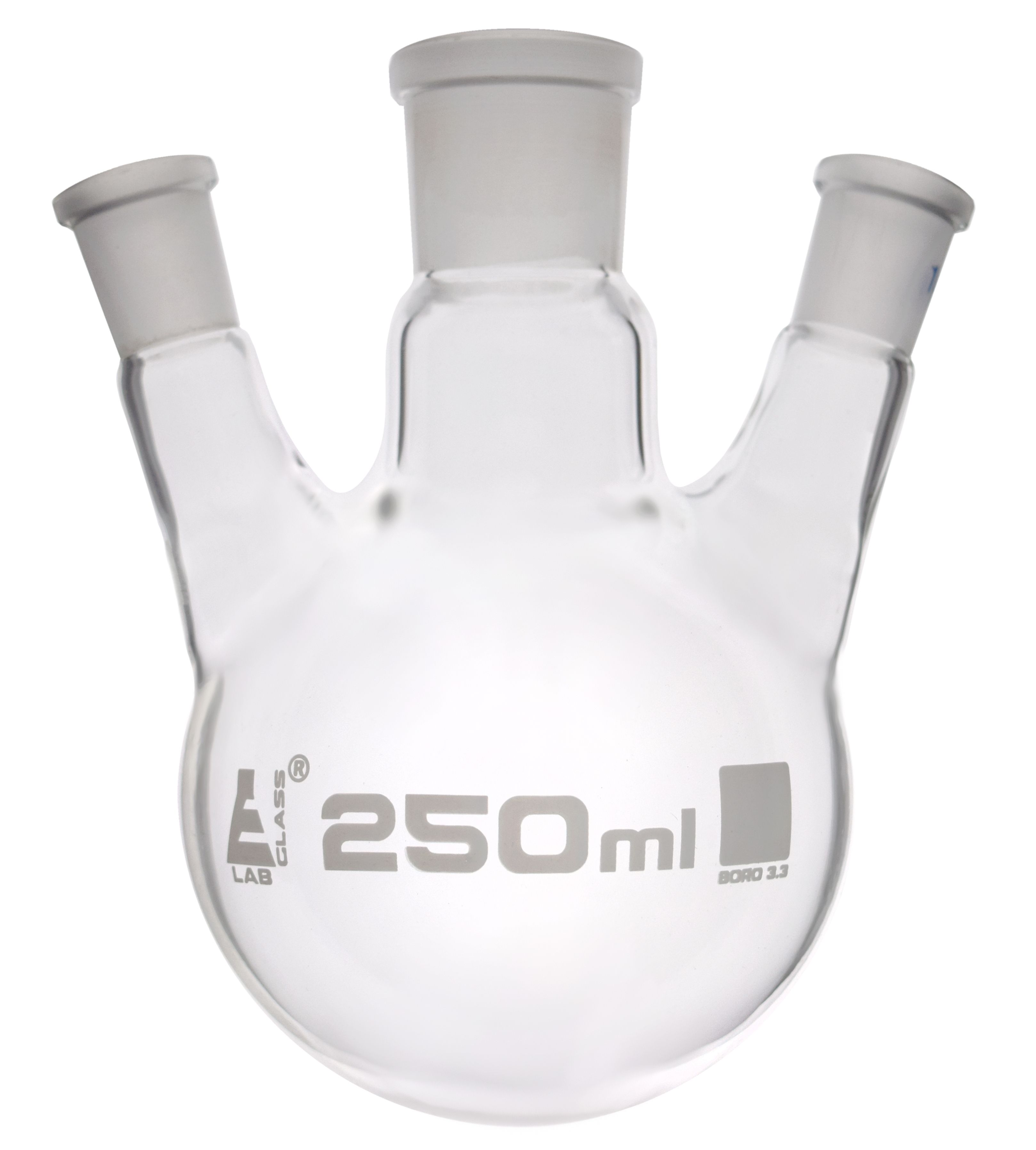 Eisco LabGlass® Distilling Flasks with 3 Angled Necks, Round Bottom, Interchangable Joints