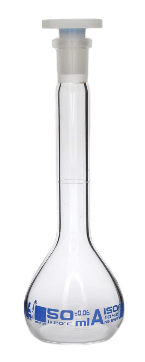 Eisco Glass Volumetric Flasks with Plastic Stopper, Class A
