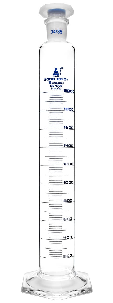 Eisco Glass Graduated Cylinders with Stopper and Hexagonal Base - Class B