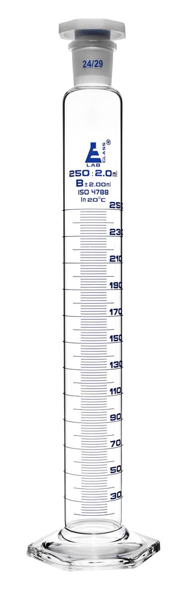 Eisco Glass Graduated Cylinders with Stopper and Hexagonal Base - Class B