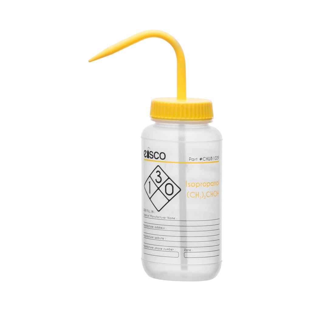 Performance Plastic Chemical Wash Bottles, 500 ml, 2 Color Label