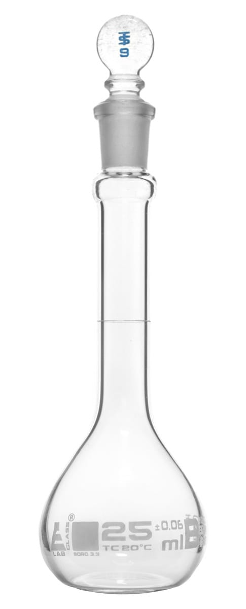 Eisco Glass Volumetric Flasks with Glass Stopper, ASTM Class B