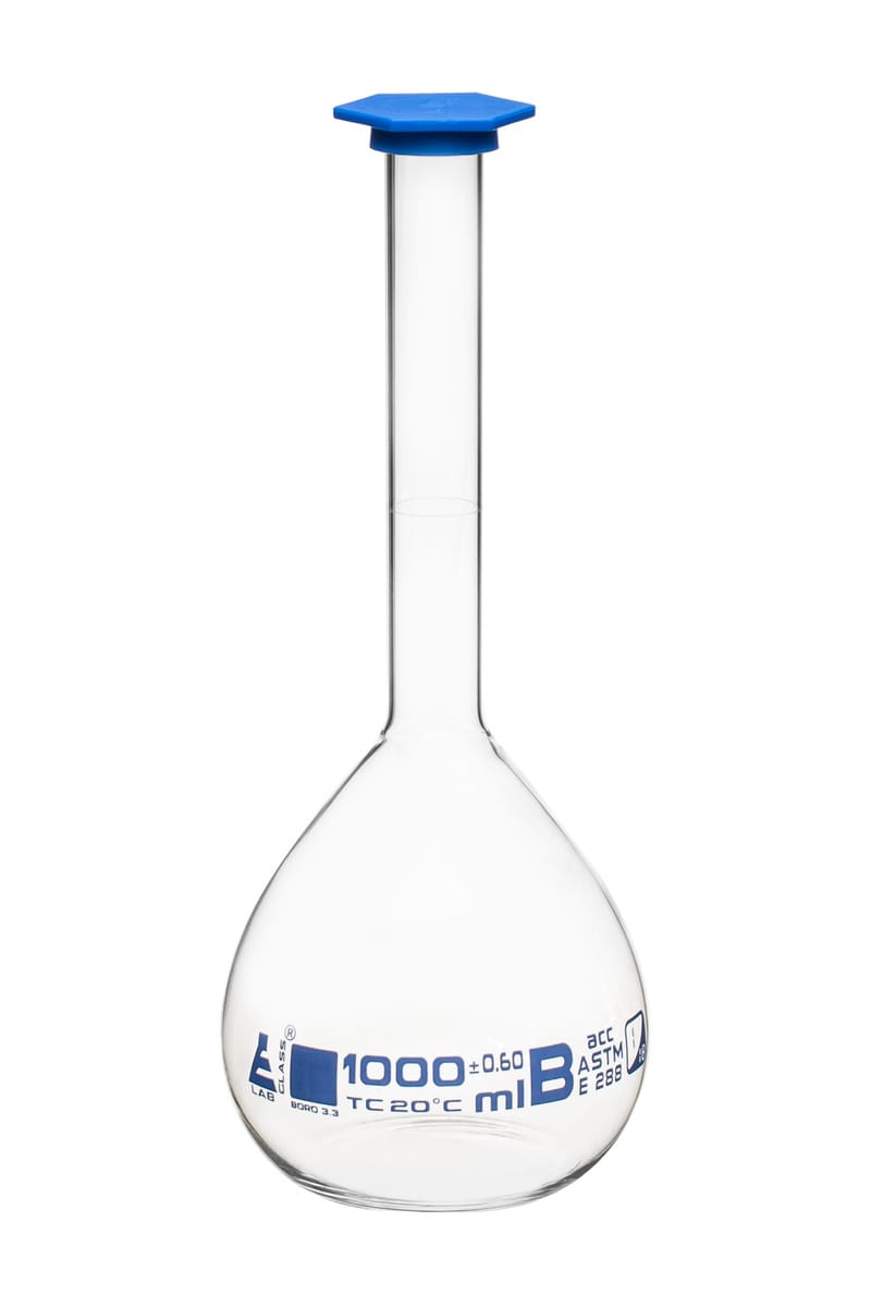 Eisco Glass Volumetric Flasks with Snap Cap, ASTM Class B
