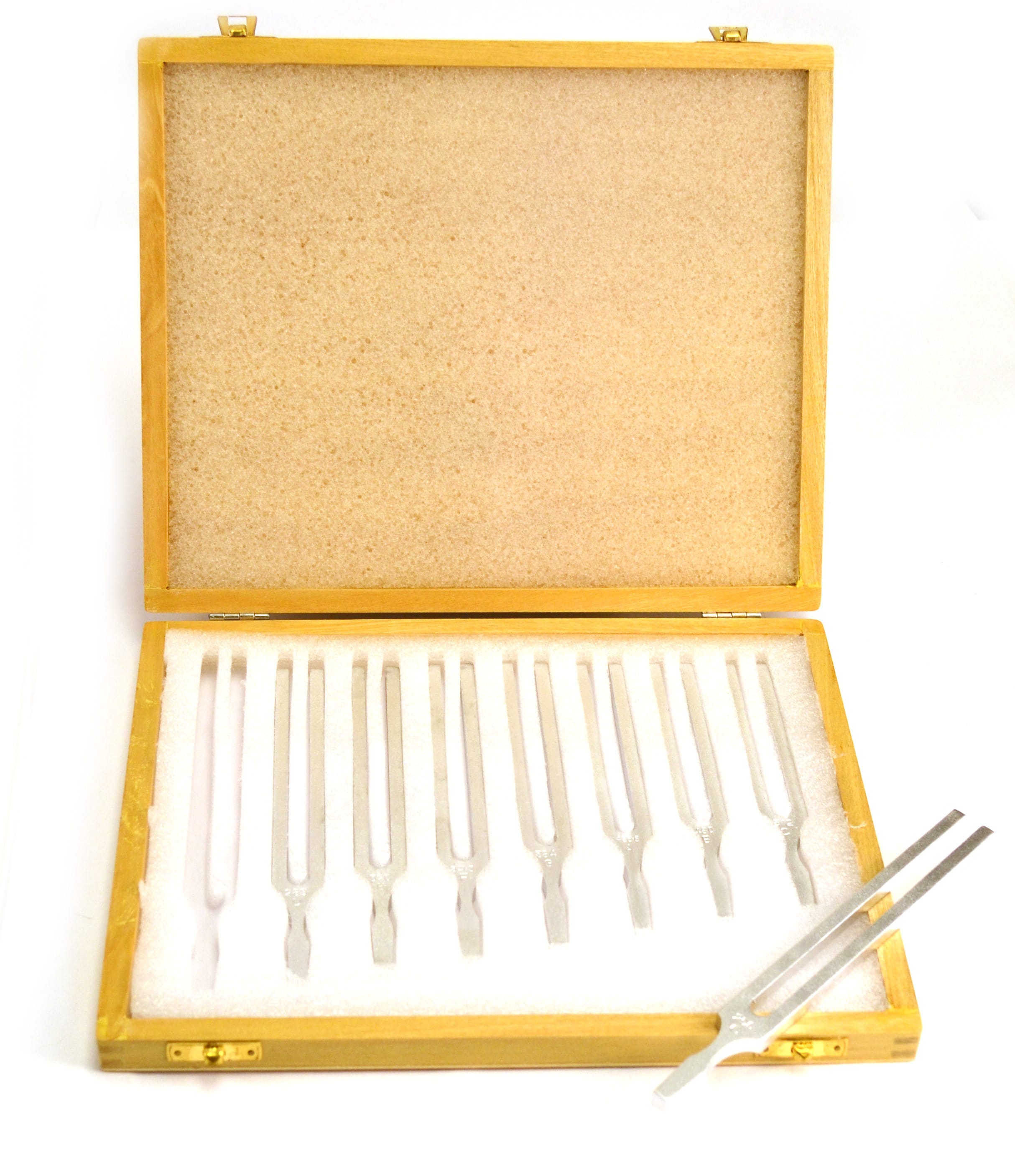 Aluminum Tuning Forks, Set of 8 in Wood Case