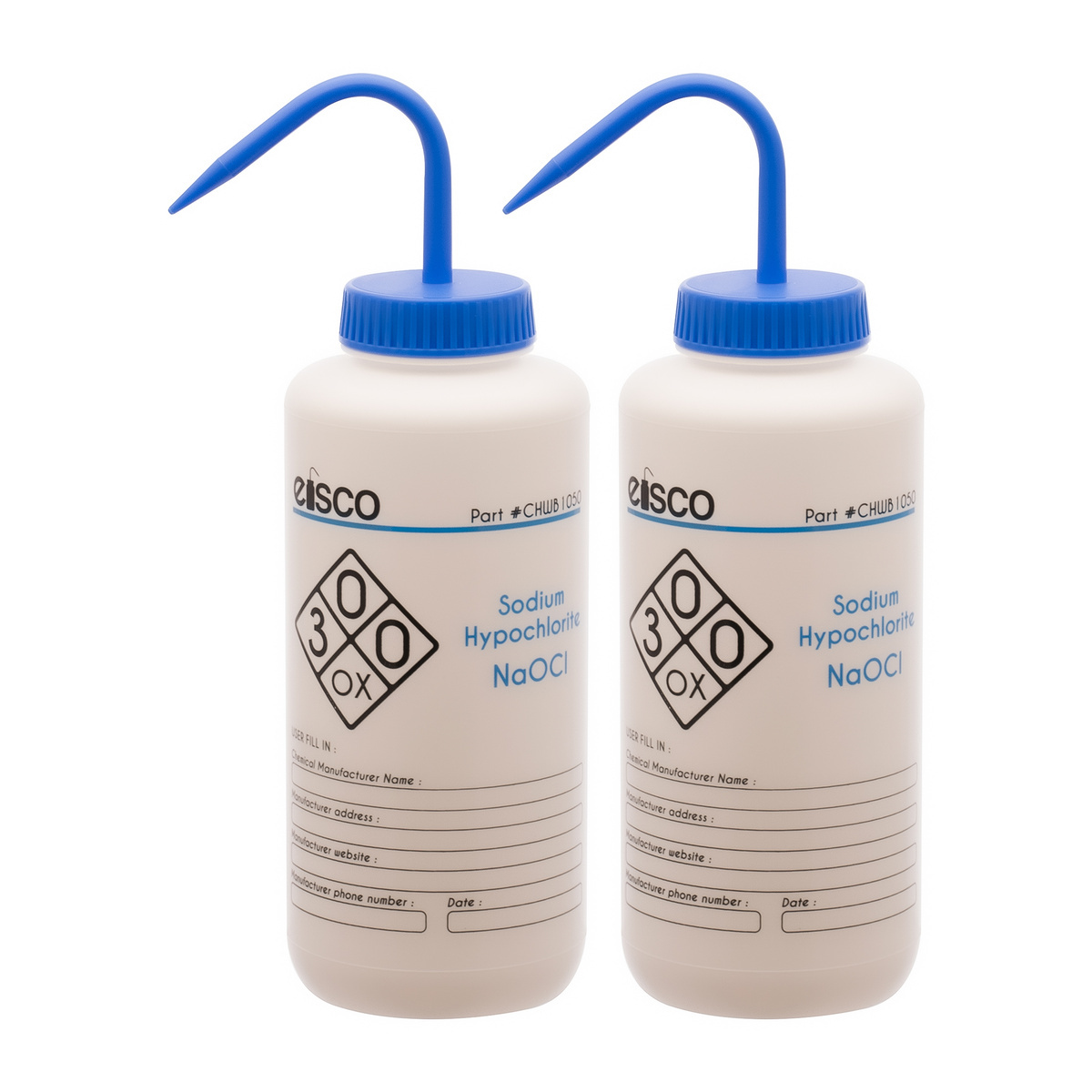 Performance Plastic Chemical Wash Bottles, 1000 ml, 2 Color Label, Eisco Scientific