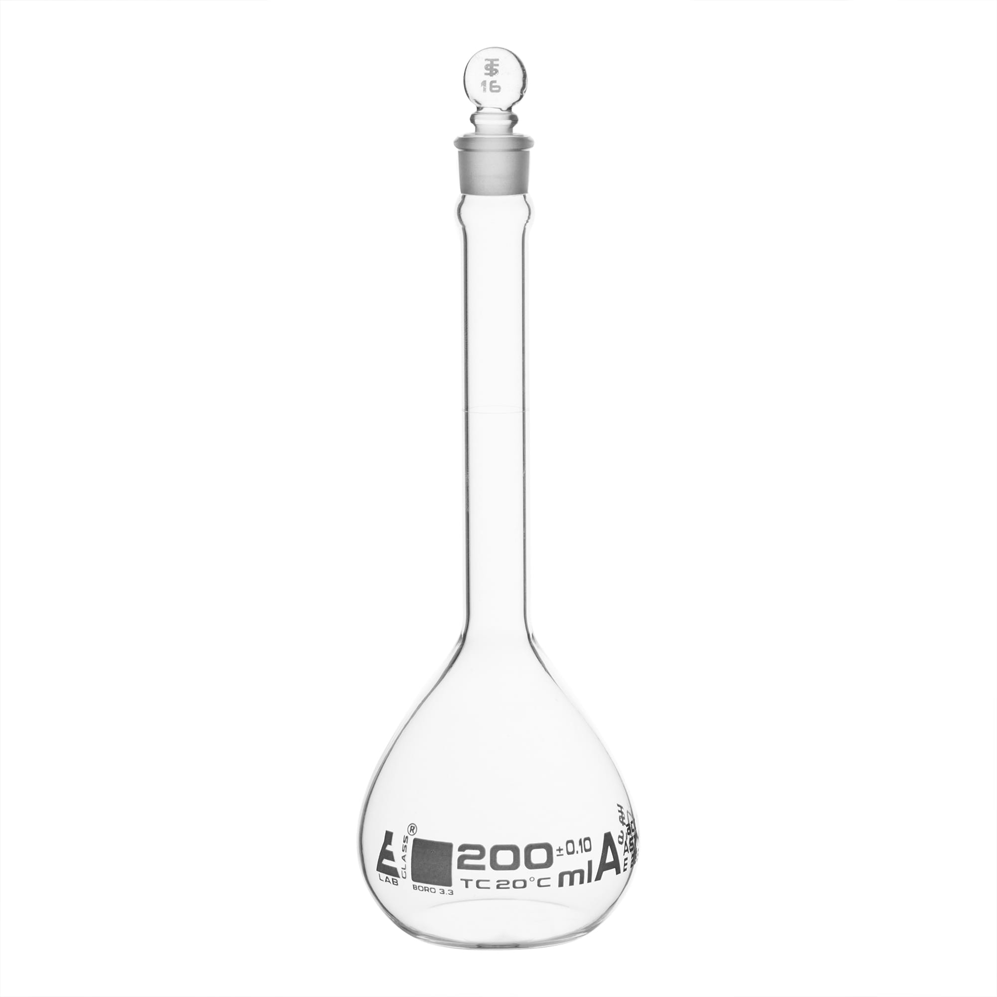 Eisco Glass Volumetric Flasks with Glass Stopper, ASTM Class A