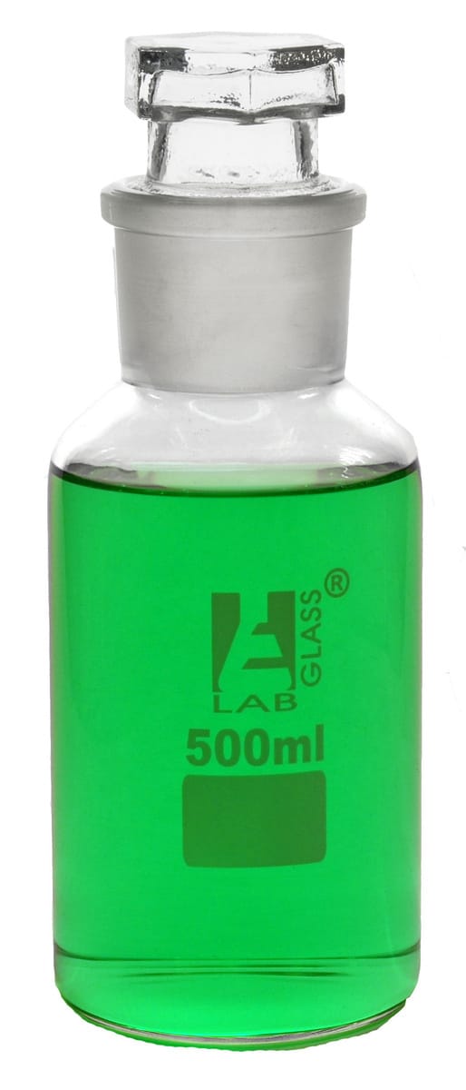 Eisco LabGlass® Reagent Bottles with Hexagonal Glass Stopper, Wide Mouth
