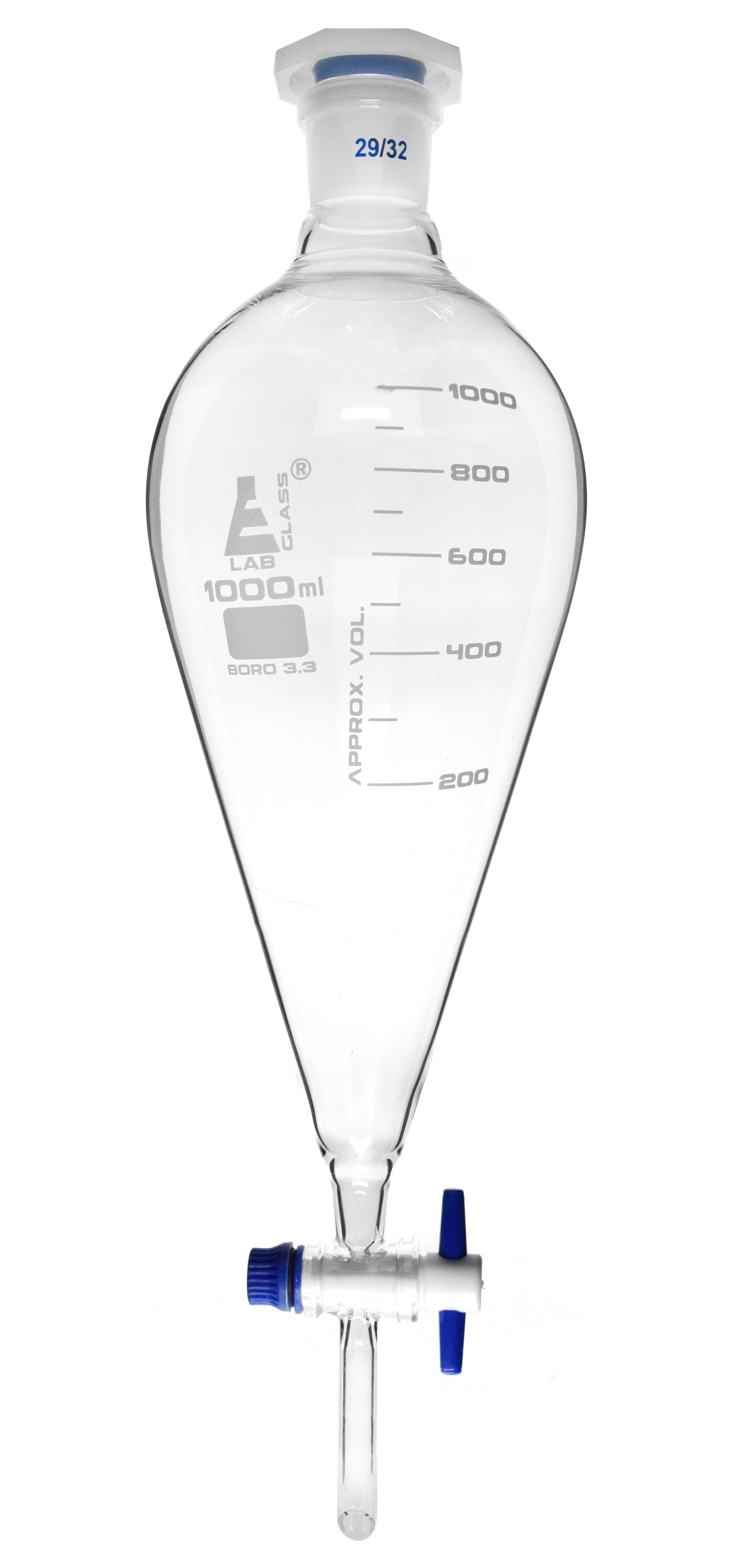 Eisco Glass Squibb Separatory Funnel, 1000 ml - Graduated
