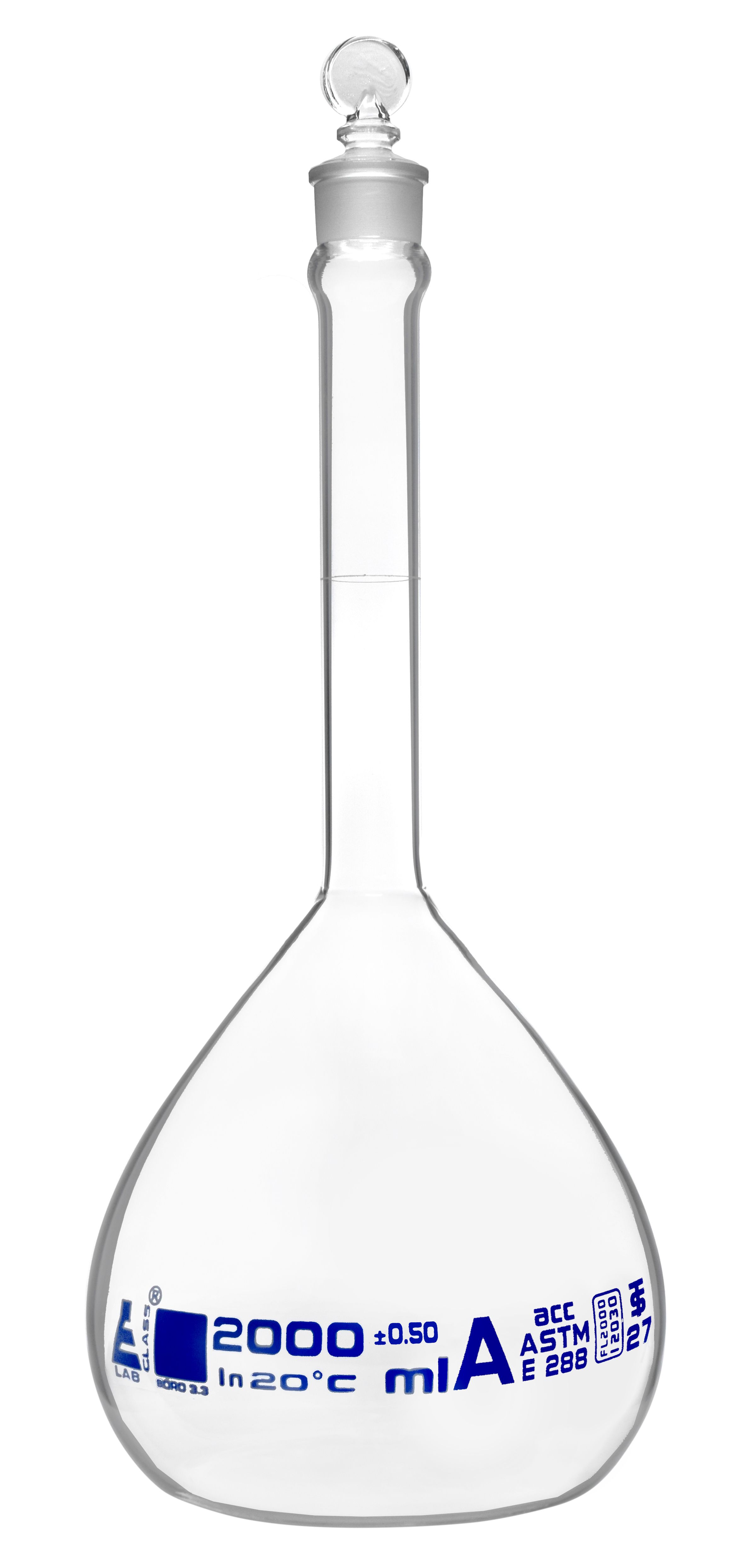 Eisco Glass Volumetric Flasks with Glass Stopper, ASTM Class A