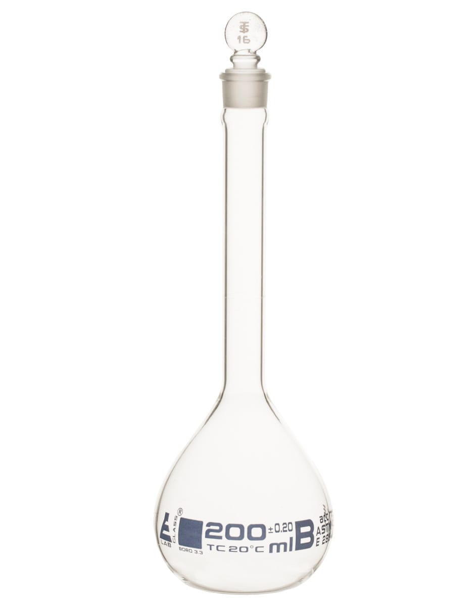 Eisco Glass Volumetric Flasks with Glass Stopper, ASTM Class B