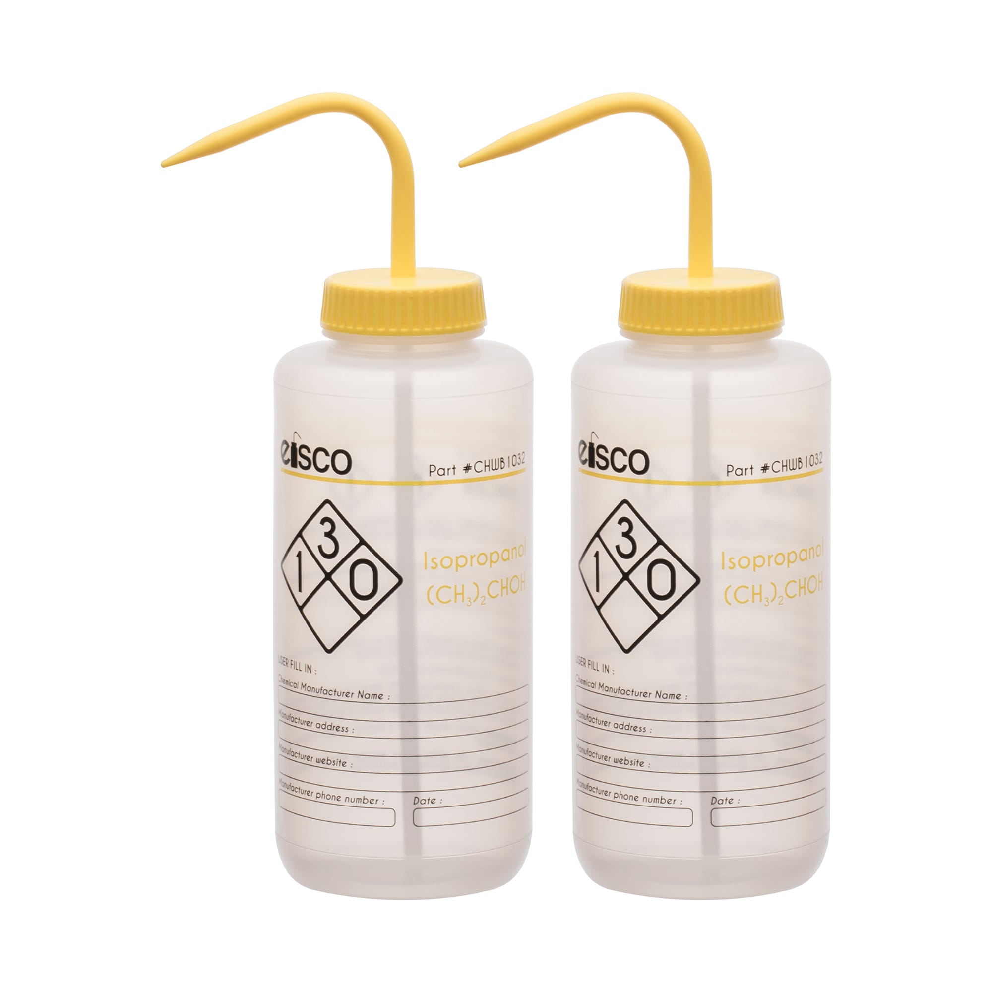Performance Plastic Chemical Wash Bottles, 1000 ml, 2 Color Label, Eisco Scientific