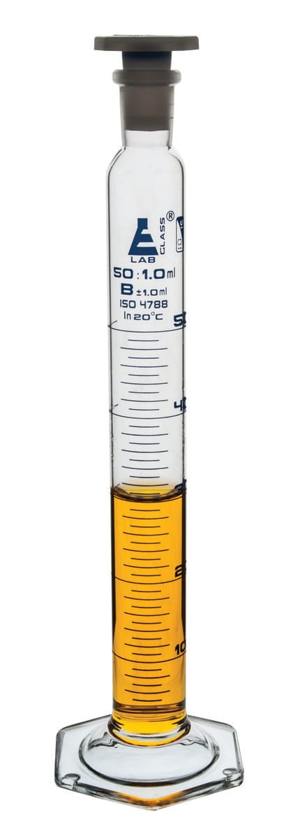 Eisco Glass Graduated Cylinders with Stopper and Hexagonal Base - Class B
