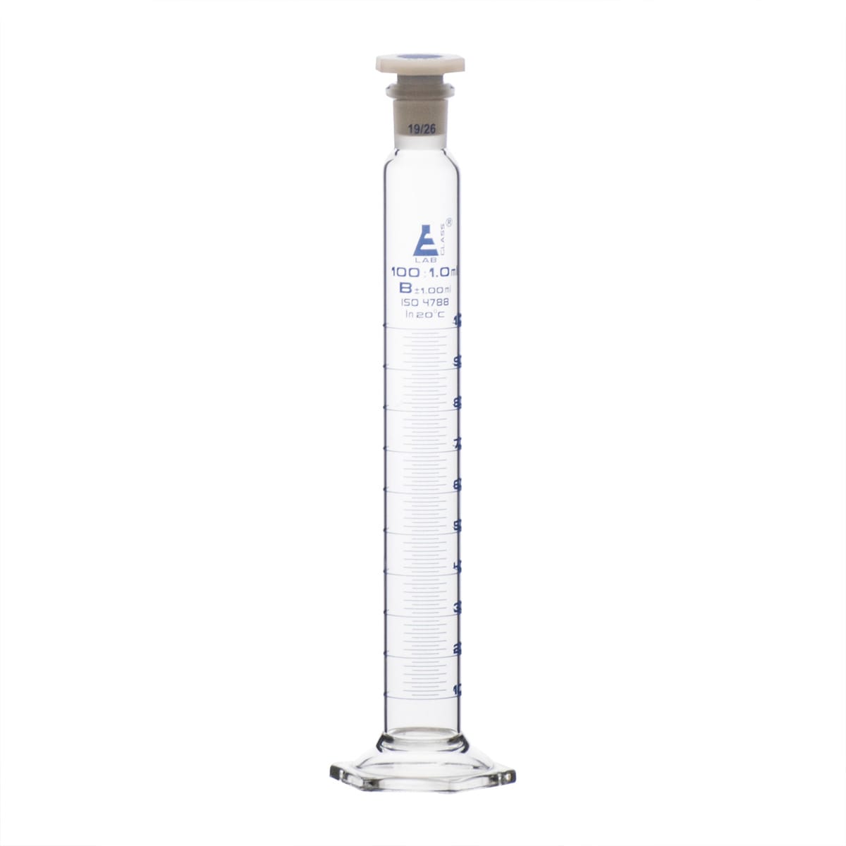 Eisco Glass Graduated Cylinders with Stopper and Hexagonal Base - Class B
