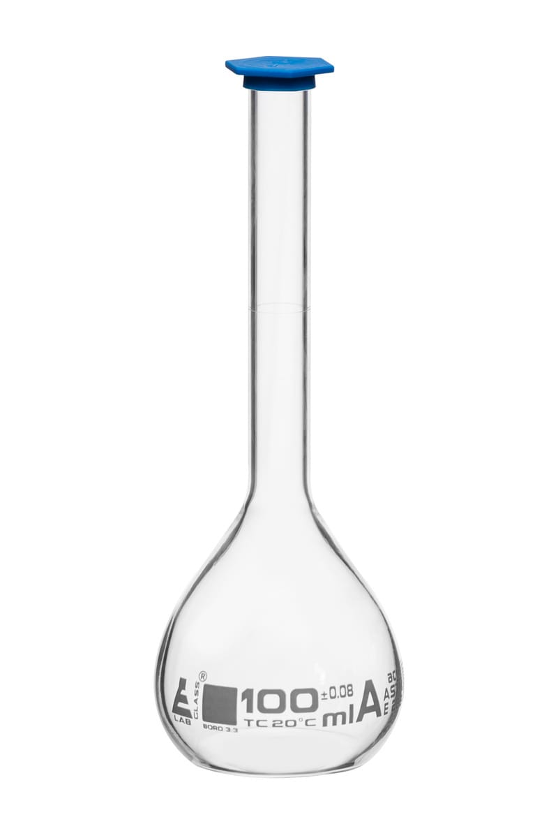 Eisco Glass Volumetric Flasks with Snap Cap, ASTM Class A
