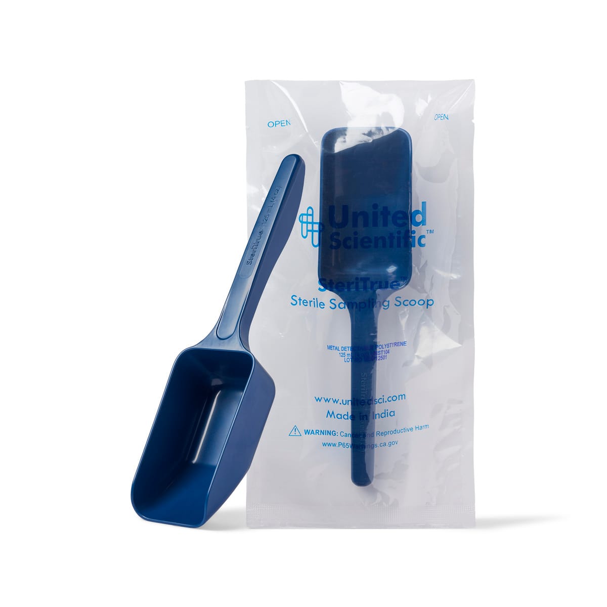United Scientific SteriTrue™ Sterile Sampling Scoops, Metal Detectable Polystyrene