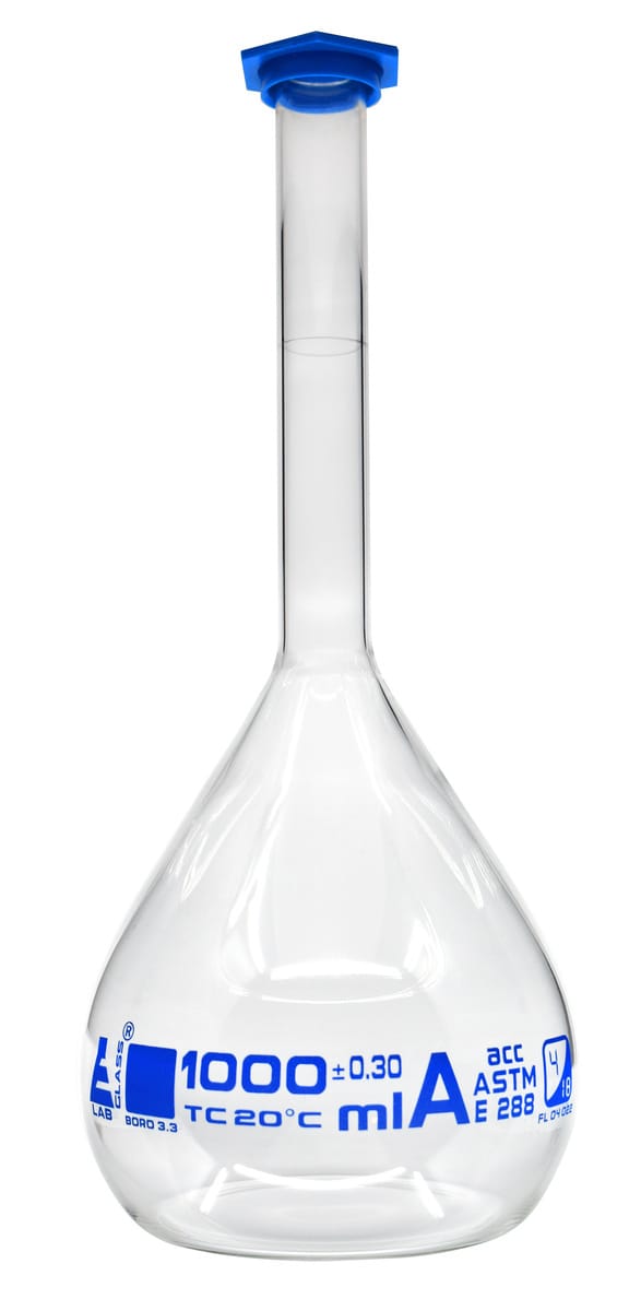 Eisco Glass Volumetric Flasks with Snap Cap, ASTM Class A