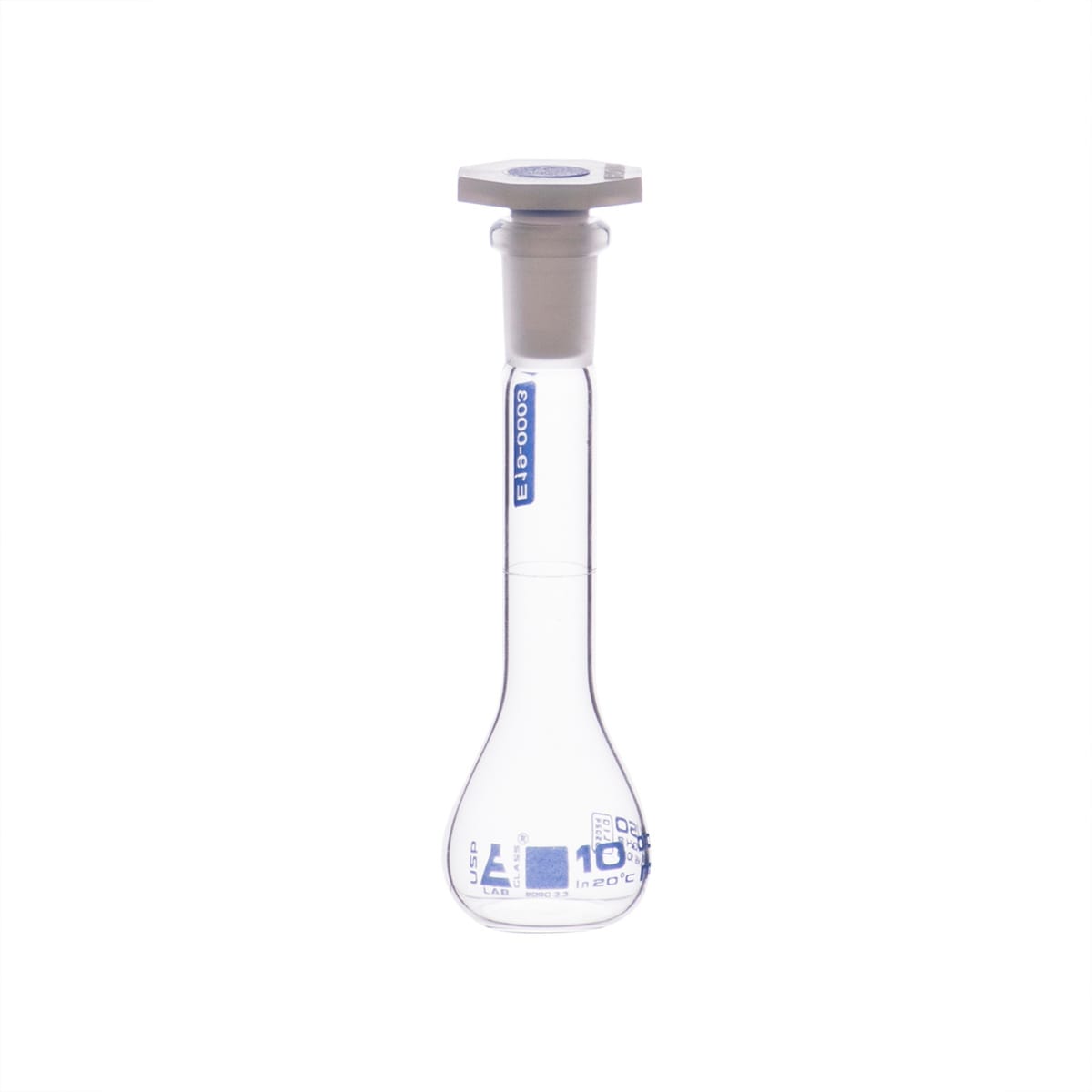 Eisco Glass Volumetric Flasks with PE Stopper, Class A, USP, Includes Calibration Certificate