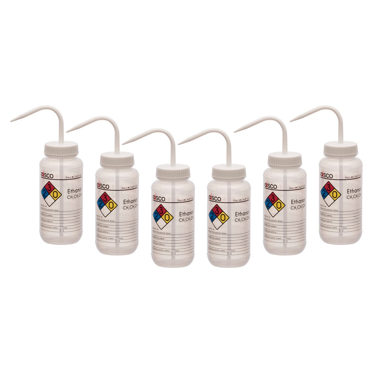Performance Plastic Chemical Wash Bottles, 500 ml, 4 Color Label