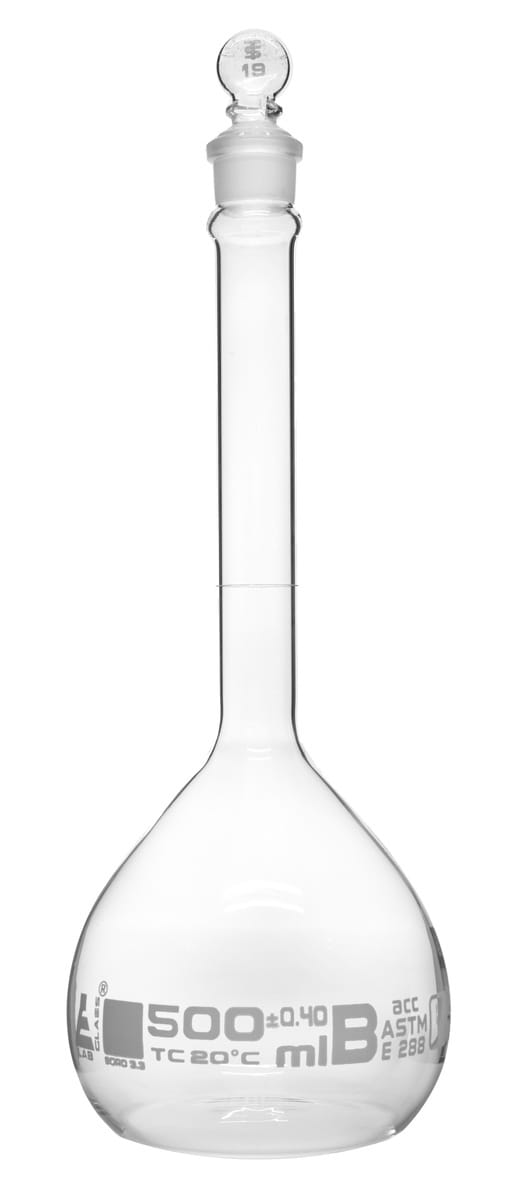 Eisco Glass Volumetric Flasks with Glass Stopper, ASTM Class B