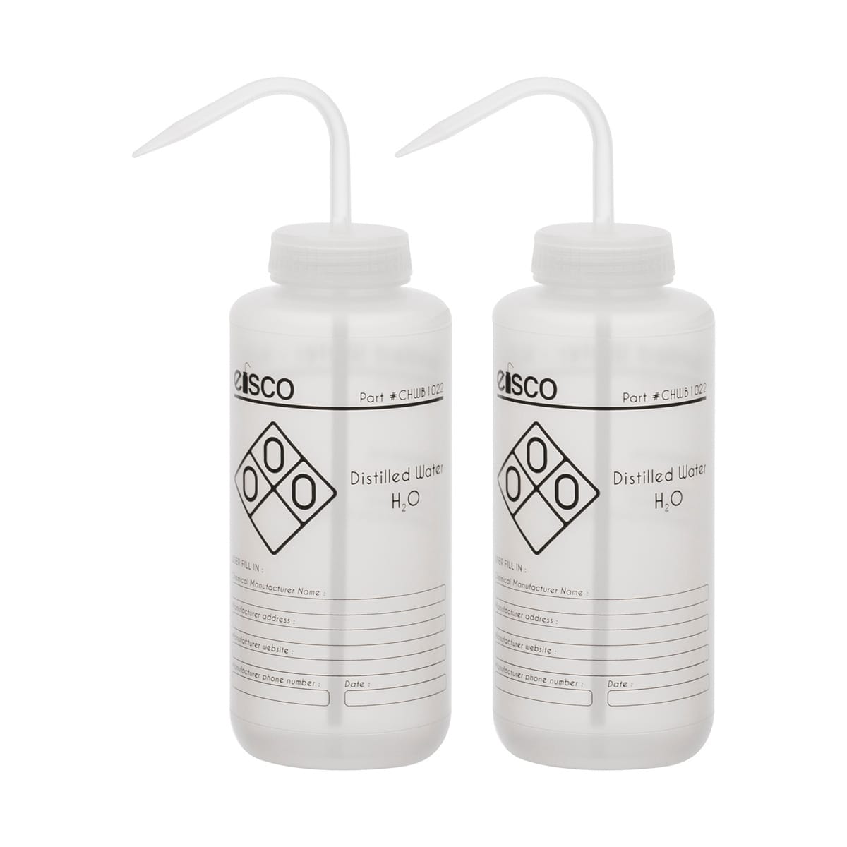 Performance Plastic Chemical Wash Bottles, 1000 ml, 1 Color Label, Eisco Scientific