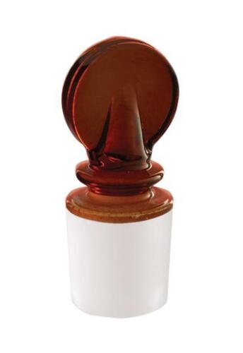 Penny Head Stopper, Amber, Made With Amber Solid Penny Head Glass Stopper, Interchangeable Ground Joint 14/23, Specifications: Material: 3.3 Borosilicate, Color: Amber, Class/Quality Grade: Class A/Type I, Dimensions: 136mm(5.35in) X 72mm(2.83in) X 120mm(4.72in), Joint size: 14/23,