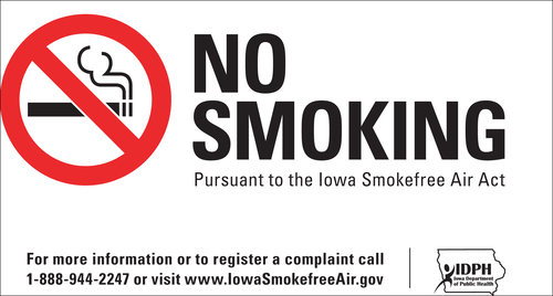 ZING Green Safety No Smoking Sign, Iowa