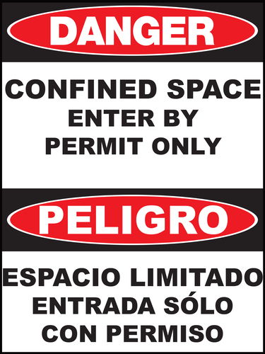 ZING Green Safety Eco Safety Sign Bilingual, DANGER, Confined Space Enter By Permit Only PELIGRO Espacio Limitado Entrada Solo Con Permiso