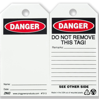 ZING Green Safety Eco Safety Tag, DANGER, Blank