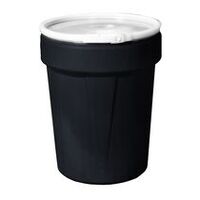 Lab Pack Open Head Poly Drum, 40 Gal, Plastic Lever-Lock, Black, Dimensions, Exterior: 23.75in (60.3 cm) Top, 19.13in (48.6 cm) Bottom, 31.13in (79.1 cm) Height