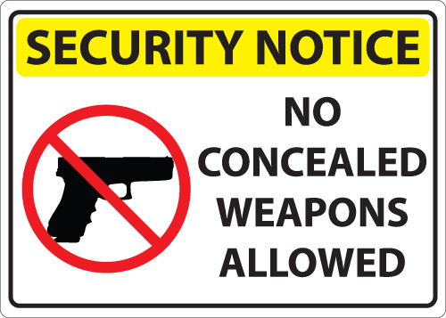 ZING Green Safety Concealed Carry Sign, Security No Concealed Weapons