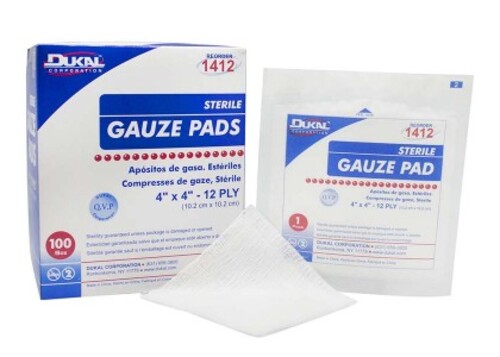 Gauze Pad, Sterile, 12-ply, 100% woven cotton, Individually wrapped for your convenience, Perforated carton for easy dispensing, Perfect for when only one pad is needed, Not made with natural rubber latex, Dimension: 3X3 IN