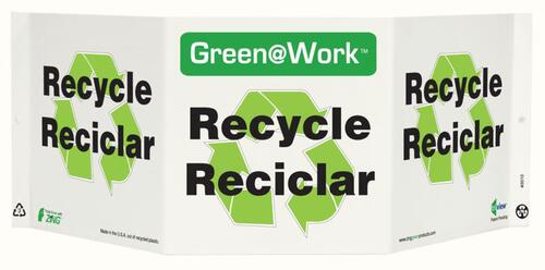 ZING Green Safety Green at Work Sign, Recycle, Reciclar (Spanish), Recycle Symbol
